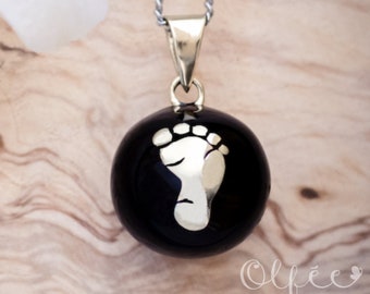 Musical ball - Olfee bola - Bola - Pregnancy necklace - Baby development - Baby foot - Baby - Footprint- Black and gold - Black - Gold