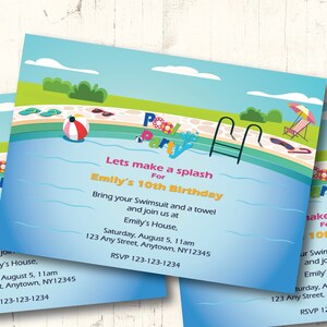 Pool Party \ Summer Birthday Party Theme - Invitación personalizada para imprimir