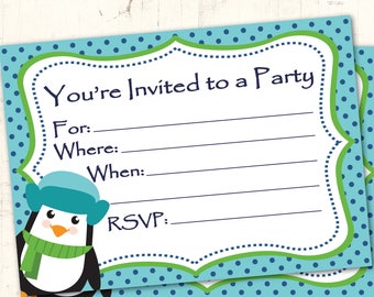 penguin \ Winrer Birthday Party Theme - Instant Download DIY Printable Invitation