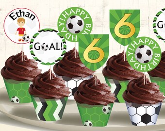 Soccer Birthday Party Theme -  DIY Cupcake Toppers and Wrappers Printable  - Personalized