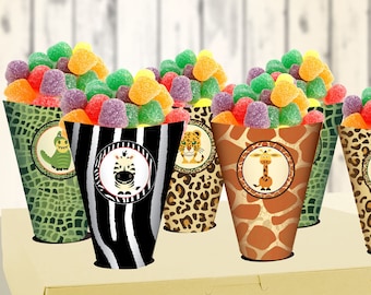 zoo theme birthday / Jungle theme birthday / Safari theme birthday / Animals  Birthday - DIY treat cones - Printable  -  Instant Download