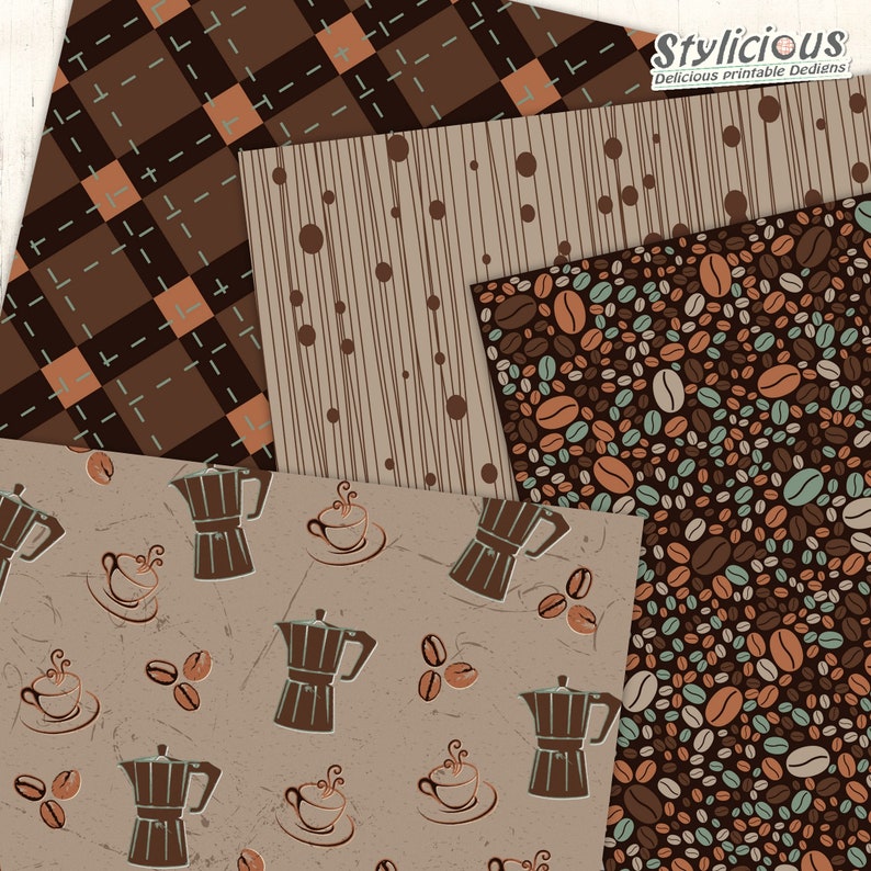 Coffee Bins Scrapbooking Paper - Coffee Breake Digital Paper Pack - Cafe Paper Pack - Instant ...
