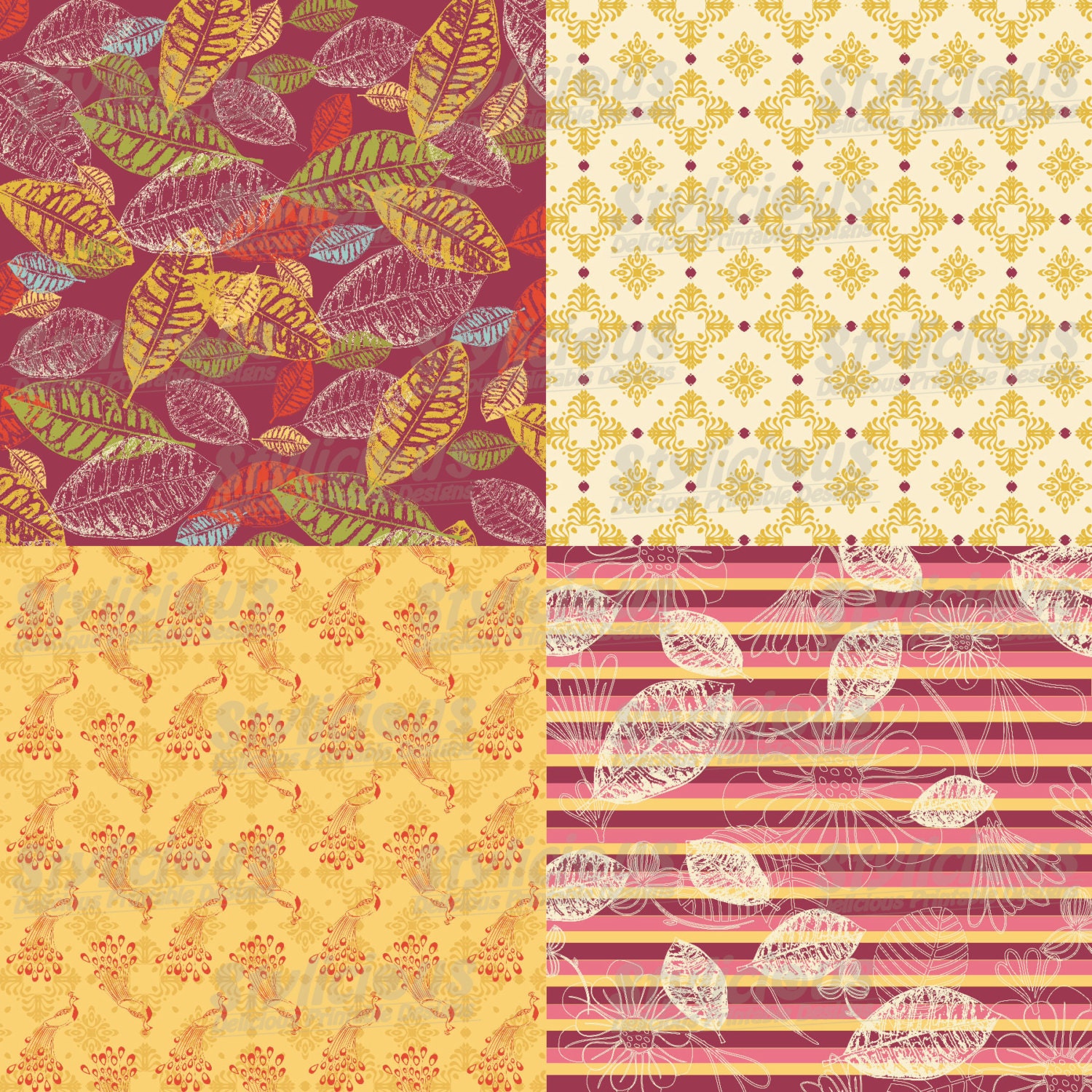 Floral Pattern Digital Paper Pack - Flower Printable Paper ...