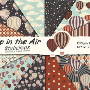 Hot Air Balloon Vintage Style Paper Pack - Printable Paper - Digital ...