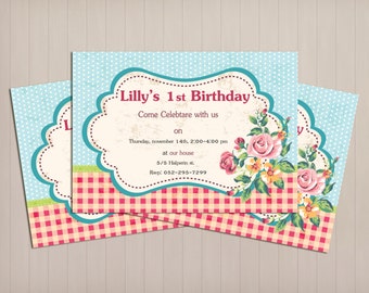 Shabby Chic Birthday Theme  - DIY Printable Invitation  - Personalized