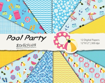 Pool Party Scrapbook Papier Pack - Pool / Strand Digitales Scrapbook Papier - Sommer Digitales Papier Set - Sofortiger Download