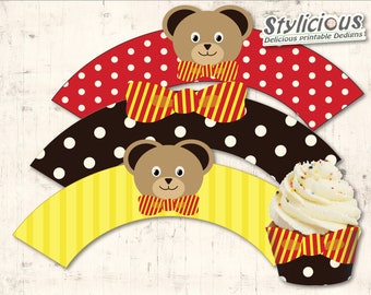 Teddy Bear Party Theme - Baby shower / Toddler Boy Birthday Party Decration- DIY Printable Cupcake Wrappers - Instant Download