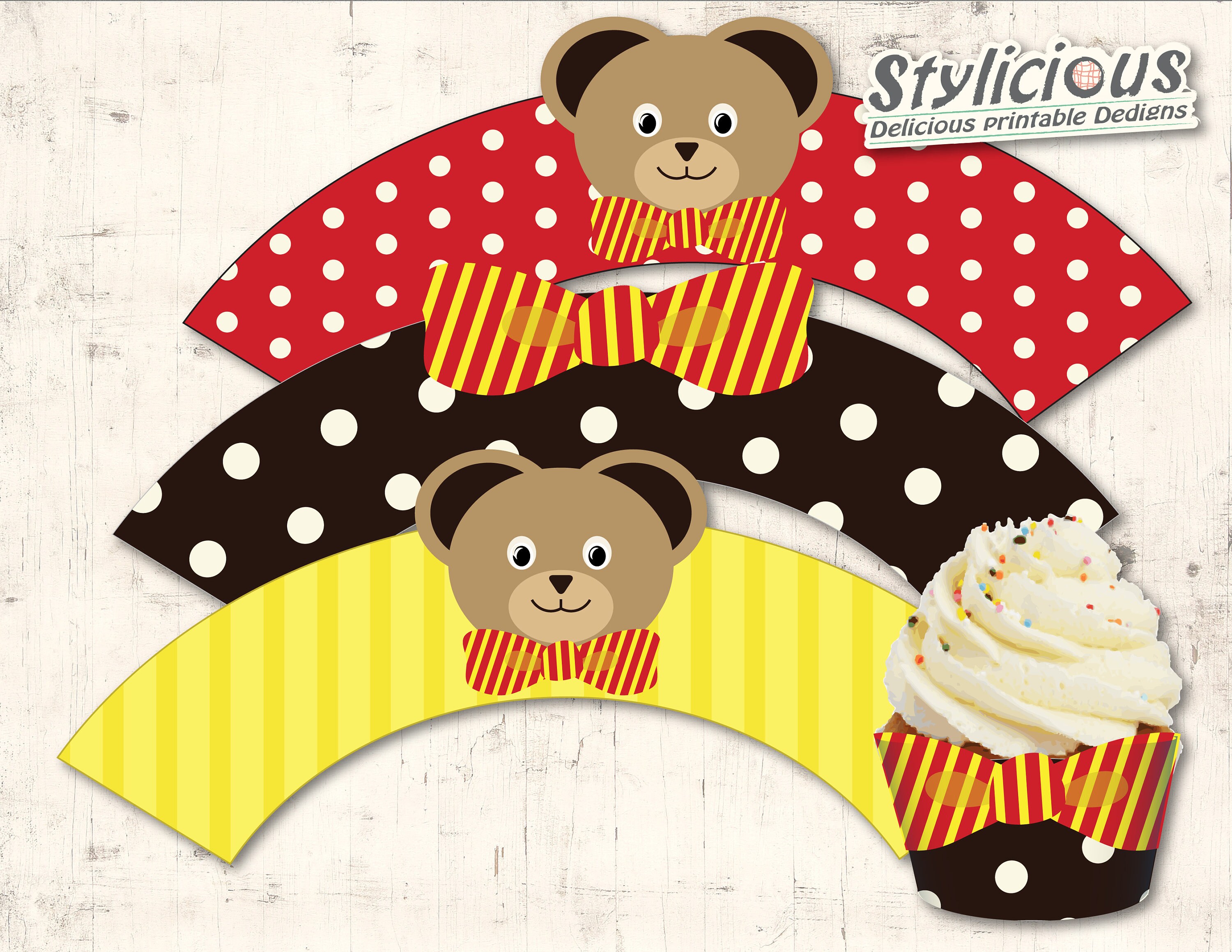 Teddy Bear Party Theme Baby shower Toddler Boy Birthday Party Decration DIY Printable Cupcake Wrappers Instant Download