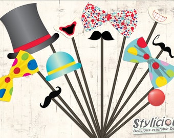 Circus Party Photo Booth Props Afdrukbaar - Circus Verjaardagsfeestje Thema Photo Booth Props - Direct downloaden