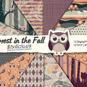 Forest in the Fall Digital Paper Pack - Forest Animals Imprimable Paper Pack - Autumn Leaves Scrapbooking paper - Téléchargement instantané