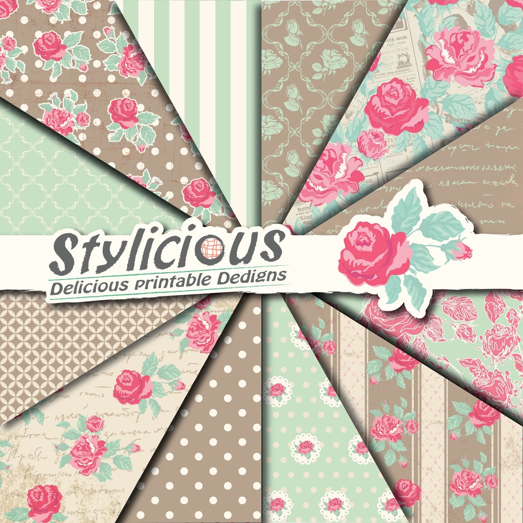 Floral Pattern Digital Paper Pack - Flower Printable Paper - Roses ...