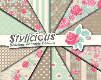 Floral Pattern Digital Paper Pack - Flower Printable Paper - Roses Scrapbooking Paper - Instant Downloa