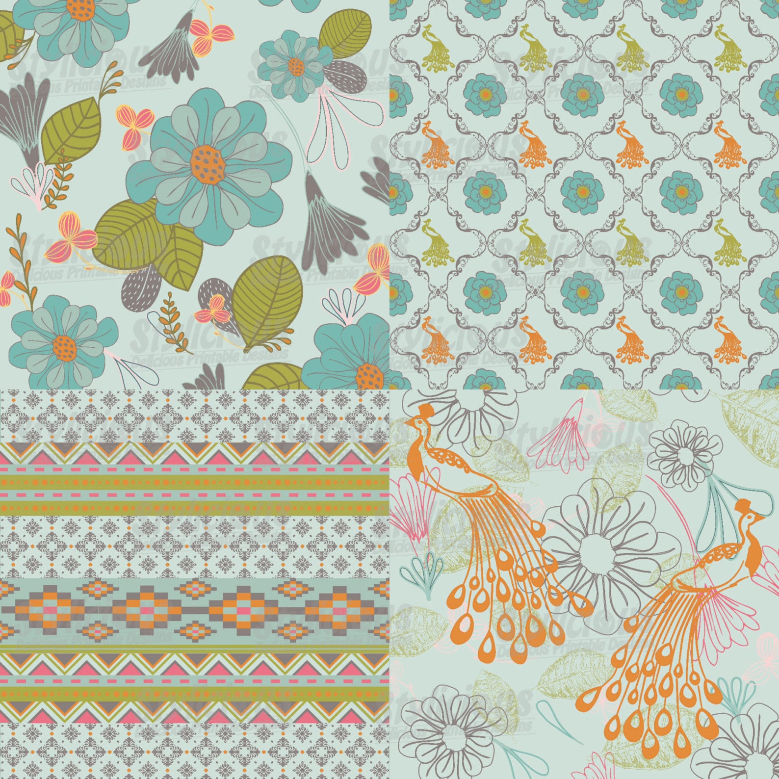 Flowers Pattern Digital Paper Pack - Floral Printable Paper ...