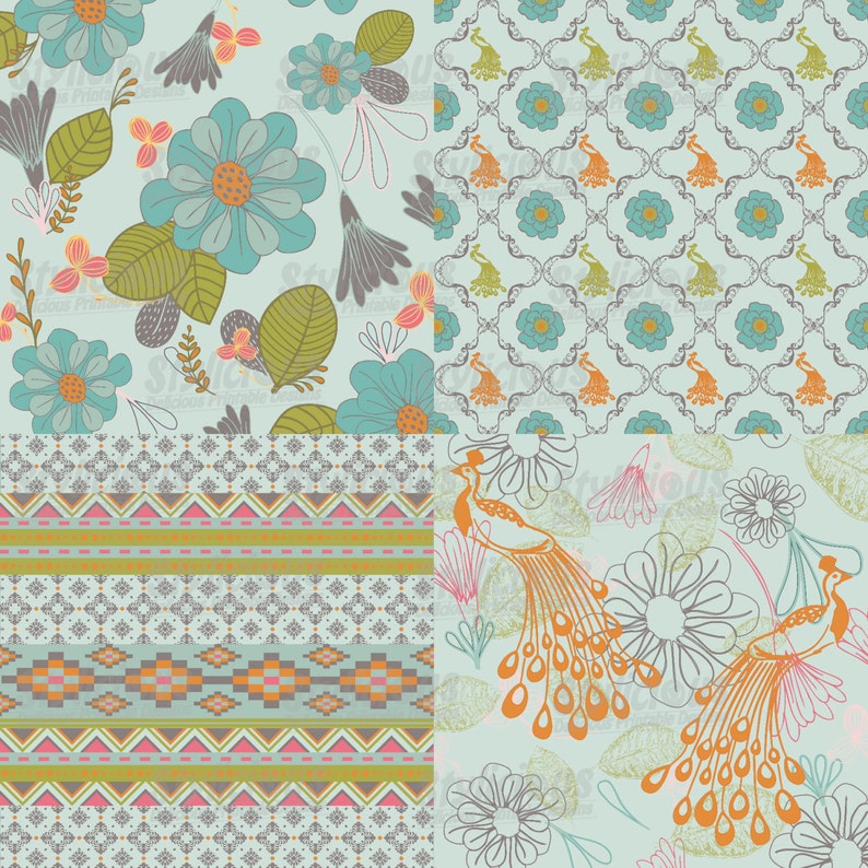 Flowers Pattern Digital Paper Pack Floral Printable Paper Etsy