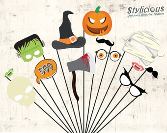 Halloween Party Photo Booth Props Printable - Spooky Party Theme Photo Booth Props - Instant Download