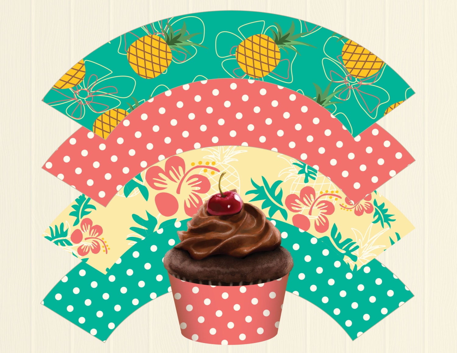 Hawaii Luau Vacation Party Theme Colorful Cupcake Wrappers DIY Printable Party Decoration Instant Download