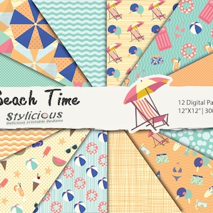 Beach Time  Scrapbook Paper Pack - Summer Digital Scrapbook Paper -  Beach / Pool Party Digital Paper Pack - Instant Download