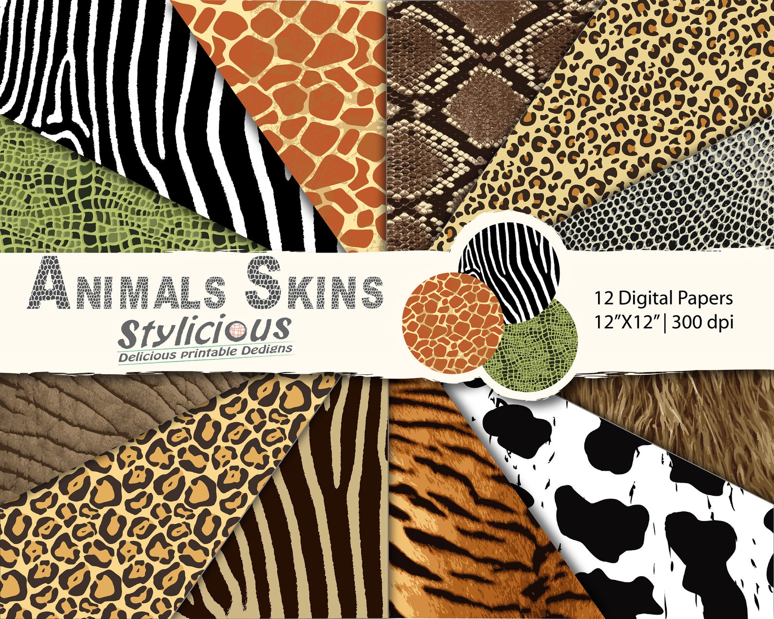 Animal Skins Pattern Digital Paper Pack Safari / Zoo / Jungle Printable
