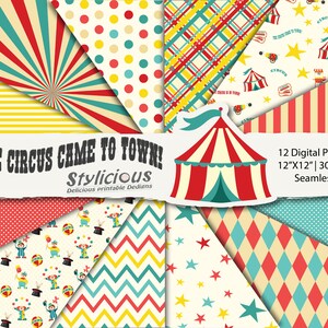 Circus Scrapbook Paper Pack -  Carnival Printable Digital Paper Pack - seamless -  Instant Download