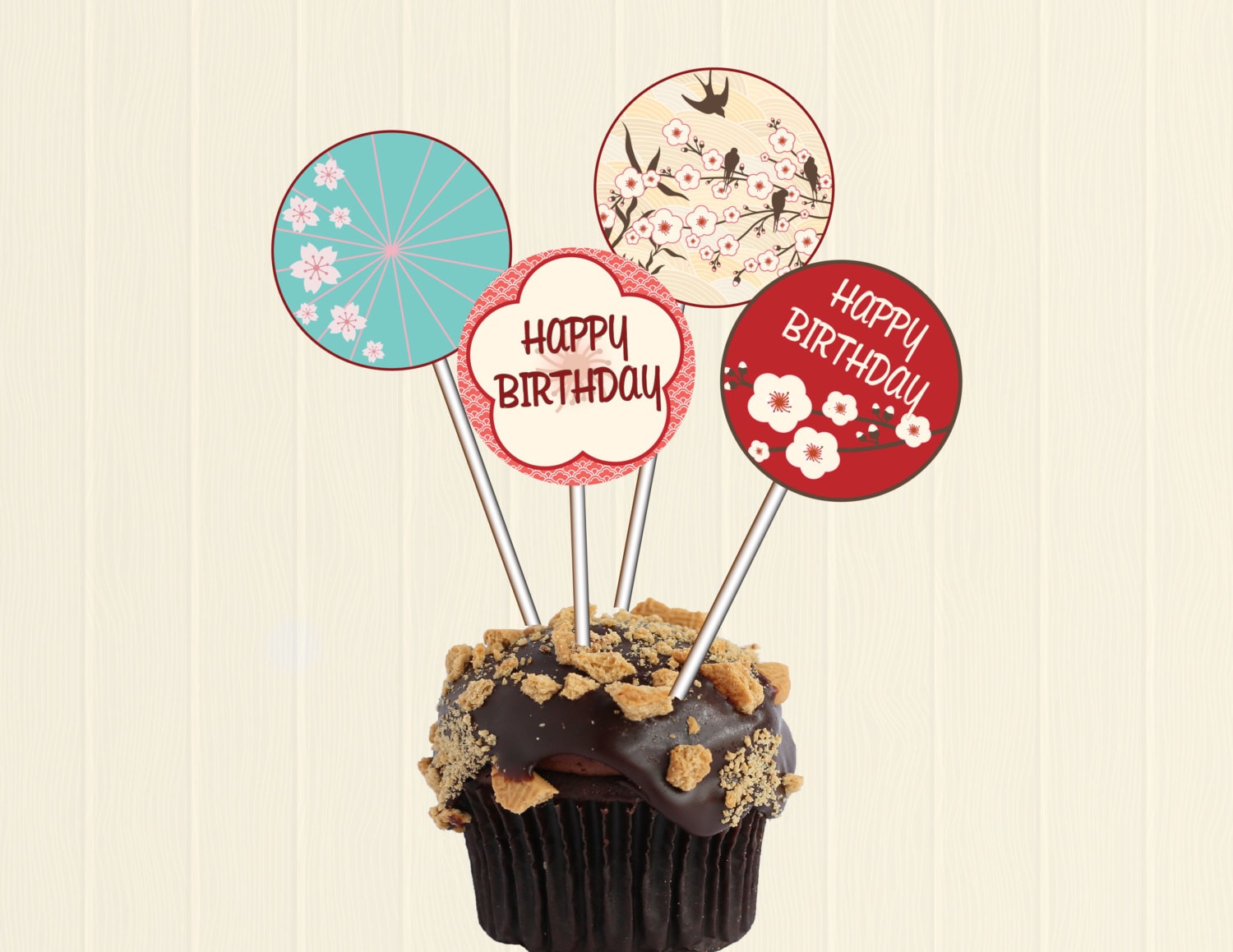 Japanese Style Birthday Circles / Cupcake Toppers Party Cupcake