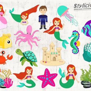 Ariel Clipart Set - The Little Mermaid Digital Scrapbooking embellishment - Printables - Instant Download