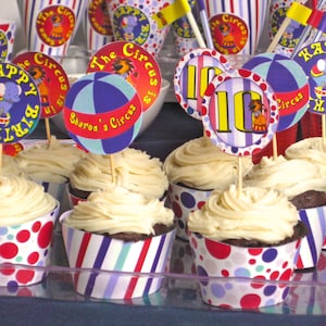 Circus Birthday Party theme - DIY Printable Cupcake Toppers and Wrappers - Personalized