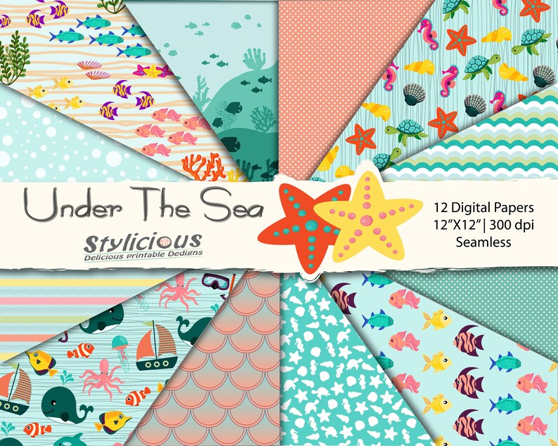 Under the Sea Scrapbook Paper Pack - Sea World Printable Digital Paper Pack - Seamless - Instant ...