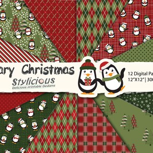 Mary Christmas Paper Pack, Christmas penguins backgrounds, Christmas digital scrapbook paper -Instant download