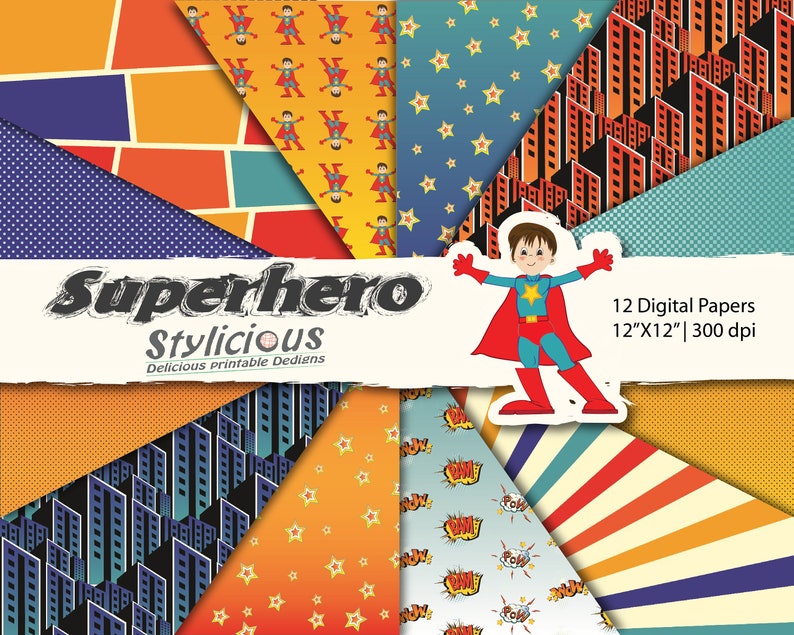 Superhero Pattern Digital Paper Pack Superman Printable Etsy