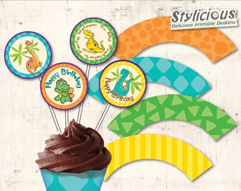 Dinosaur / Prehistoric / Dino birthday Party Theme -  DIY Cupcake Toppers and Wrappers Printable  - Non Personalized - Instant Download