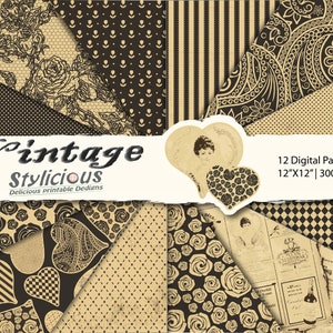 Vintage Pattern Digital Paper Pack - Antique Style Printable Paper - Digital Collage Sheets - Instant Download