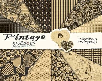 Vintage Pattern Digital Paper Pack - Antique Style Printable Paper - Digital Collage Sheets - Instant Download