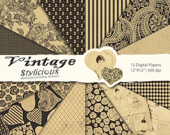 Vintage Pattern Digital Paper Pack - Antique Style Printable Paper - Digital Collage Sheets - Instant Download