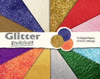 Glitter Style Scrapbooking Paper - Colorful Glitter Digital Paper pack - Instant Download