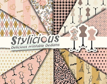Fashion Pattern Digital Paper Pack - Fashion Printable Paper - Scrapbooking Paper - Digital Collage Sheets -  Instant Download