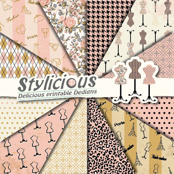 Fashion Pattern Digital Paper Pack - Fashion Printable Paper - Scrapbooking Paper - Digital Collage Sheets -  Instant Download