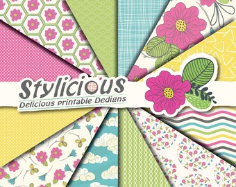 Summer Floral Digital Paper Pack - Flowers Printable Digital Paper Pack - Pastel Paper Scrapbooking - Instant Download