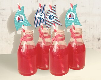 Nautical  Birthday Party Theme – DIY Printable Straw Flags - Instant Download