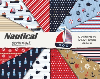 Nautical / Marine / Sea Scrapbook Paper Pack - Summer  Printable Digital Paper Pack - seamless -  Instant Download