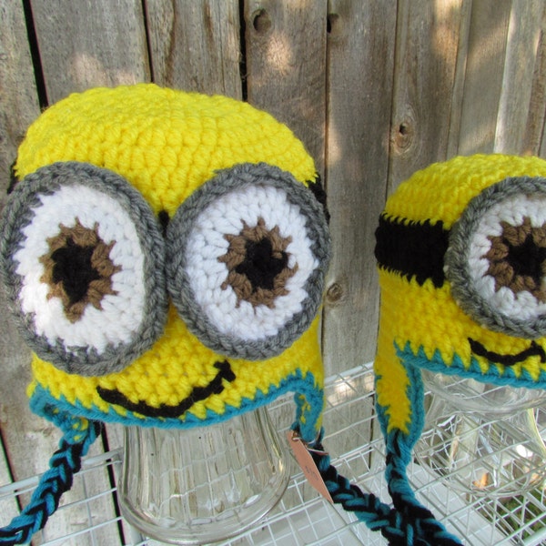 Crochet Minion Hat With Earflaps And Braided Tails