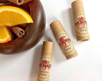 All Natural Cinnamon Orange Chapstick Lip Balm - Eco Friendly Sustainable Packaging Gift for Friend