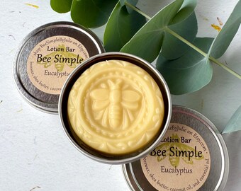 Eucalyptus Lotion Bar: Local Beeswax, Shea & Coconut Oil - Travel Tin