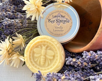 Vanilla Lavender Solid Lotion Bar with Tin - Natural Shea Butter Beeswax Moisturizer for Sensitive Skin Care