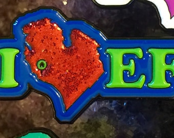 I Heart Electric Forest "I Heart EF" Michigan Blue / Green / Red Glitter Hat Pin