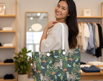 Sac de week-end léopard de la jungle et palmiers papillons | Sac de voyage tropical