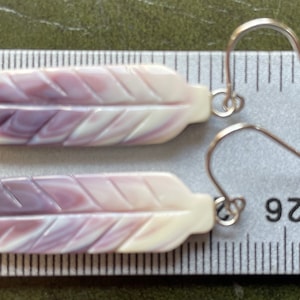 E3094 Square feather wampum quahog earrings Sterling Silver