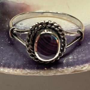 R1017 Oval & braided wampum quahog sterling silver ring