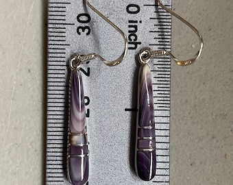 E1079 Dangle earrings wampum quahog shell sterling silver