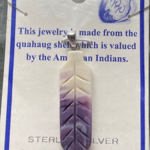 P3334 Feather pendant wampum quahog sterling silver