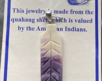 P3334 Feather pendant wampum quahog sterling silver